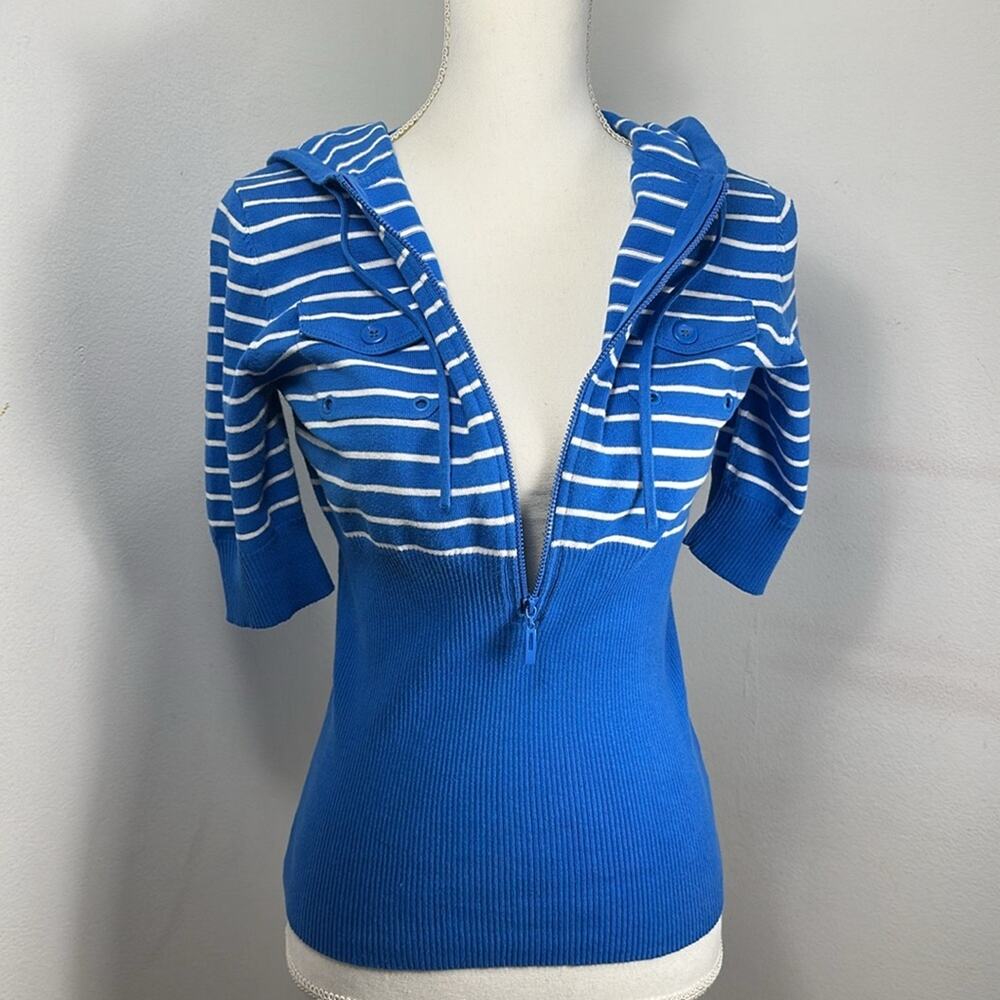 *Jones New York Blue Striped Women’s 1/2 Zipdown Sweater Size S